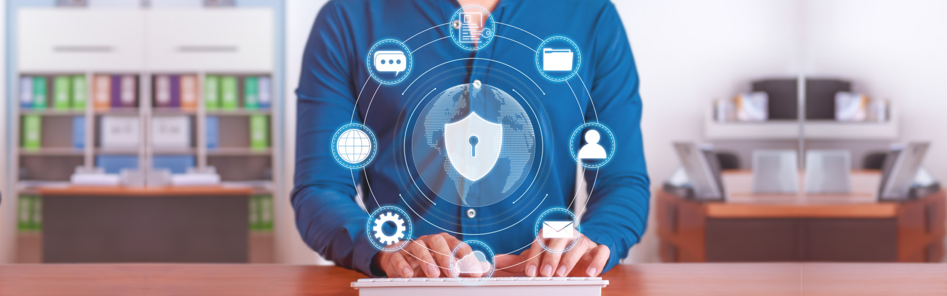 Concept of cybersecurity, protection of the user's private data, files and documents. Security screen on the Internet.